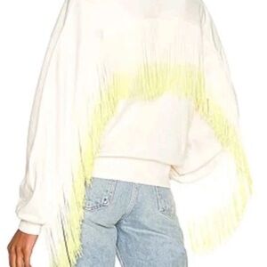 525 America by Revolve Fringe Accent Sweater - Cream and Yellow NWT